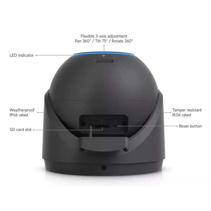 Cámara de seguridad IP UBIQUITI UVC-G6-Pro-Turret-B – 3840×2160, CMOS de 1/1,2″, zoom óptico 2,36×, PoE+, montaje en techo/pared, interior/exterior