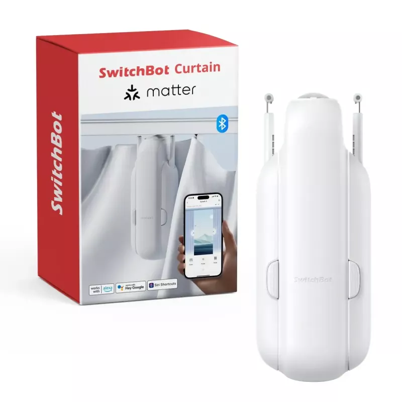 SwitchBot W2400000R – motor inteligente para cortina de raíl en U (EU & UK) – a batería, USB-C, 15 kg de fuerza de empuje