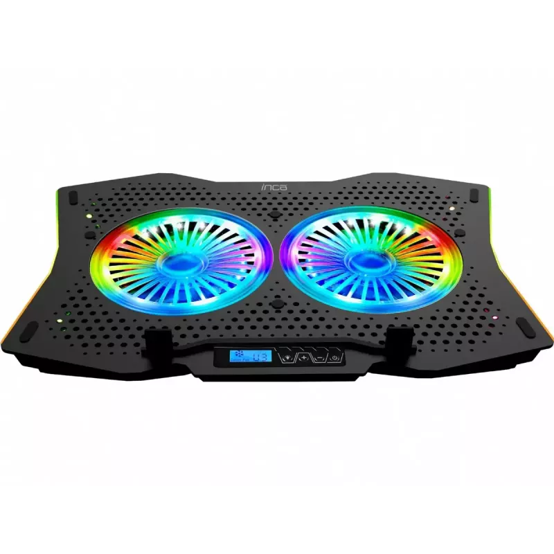 Base refrigeradora para portátil INCA INC-606TGS para pantallas de hasta 45,7 cm (18 inch), 2 ventiladores de 11,5 cm, alimentación USB, negro