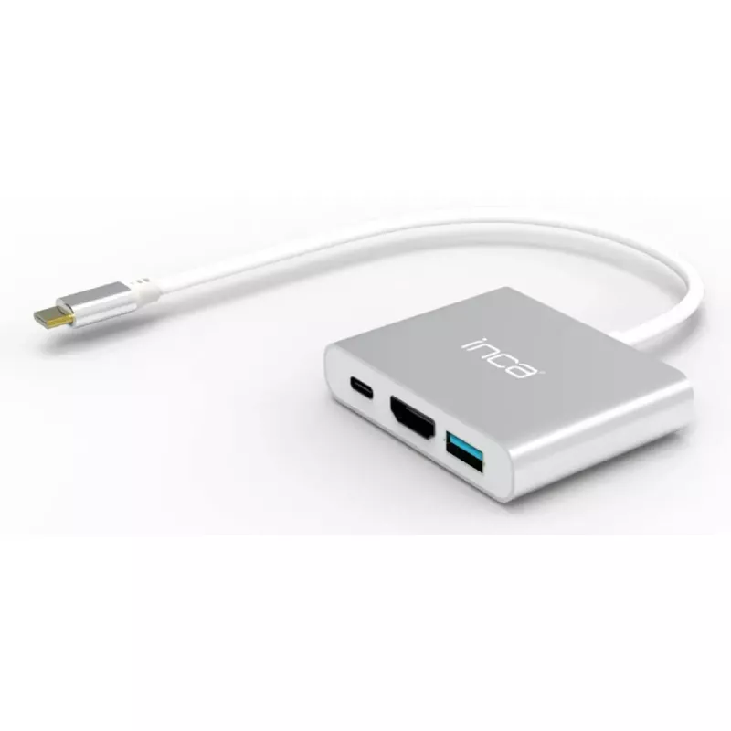 Hub de interfaces USB Type-C INCA ITPC-04T — HDMI, Thunderbolt 3, USB 3.2 Gen1, 5000 Mbit/s, 2160p, plata/blanco