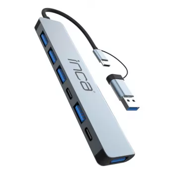 Hub USB Inca IUTP-7T USB 3.2 Gen 1 Type-A Type-C 5000 Mbit/s gris