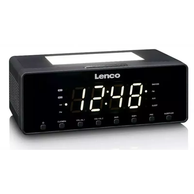Radio reloj Lenco CR540BK – despertador FM, pantalla LED de 1,2 pulgadas, luz nocturna regulable, función de carga USB, altavoces estéreo