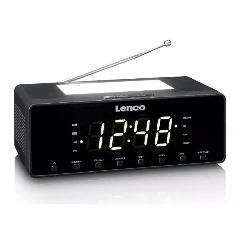 Radio reloj Lenco CR540BK – despertador FM, pantalla LED de 1,2 pulgadas, luz nocturna regulable, función de carga USB, altavoces estéreo