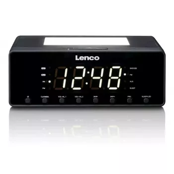 Radio reloj Lenco CR540BK – despertador FM, pantalla LED de 1,2 pulgadas, luz nocturna regulable, función de carga USB, altavoces estéreo