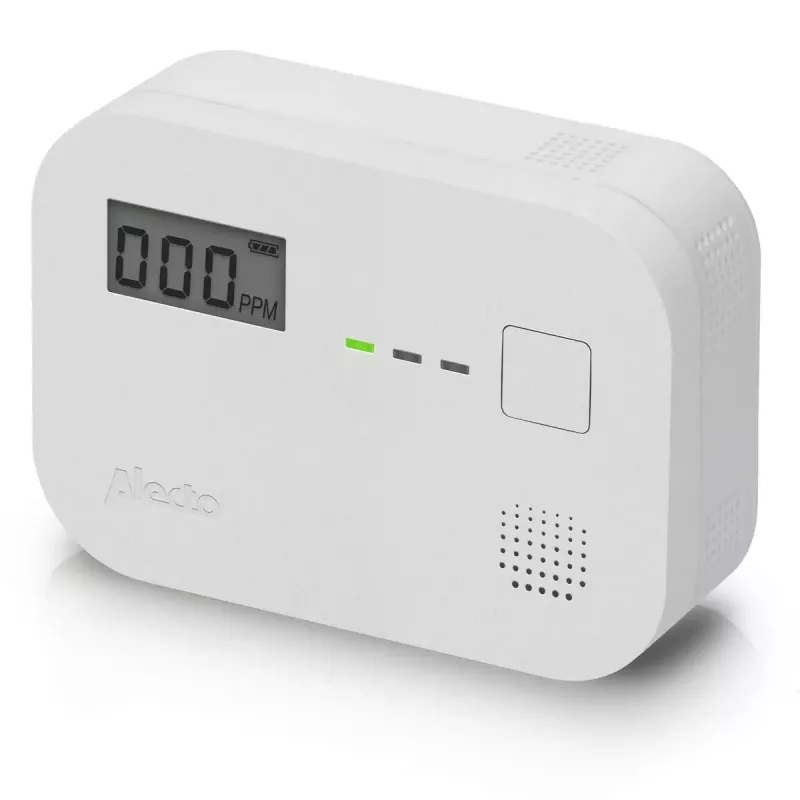 Detector de monóxido de carbono Alecto COA3910 — sensor CO electroquímico, a pilas, blanco, 110×78×37 mm