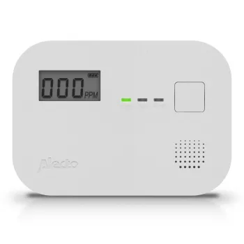 Detector de monóxido de carbono Alecto COA3910 — sensor CO electroquímico, a pilas, blanco, 110×78×37 mm