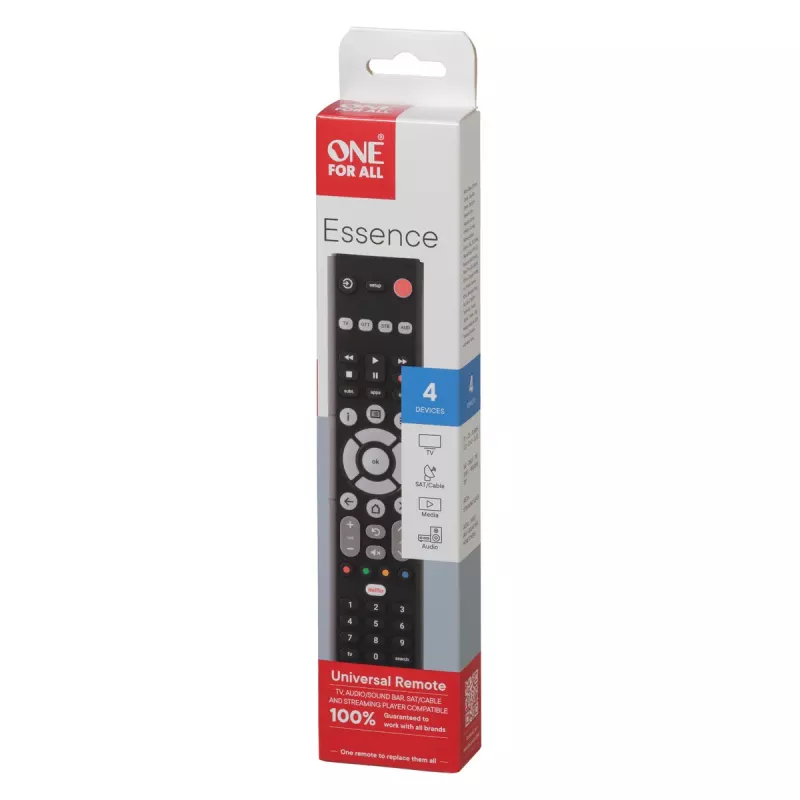 Mando universal One For All Essence Basic 4 – IR inalámbrico, 52 botones, compatible con 4 dispositivos