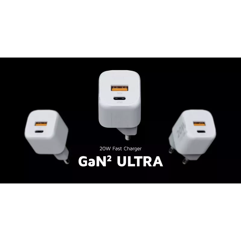 Cargador de pared Xtorm 20W GaN² Ultra — 20 W, USB-C, para interior, blanco