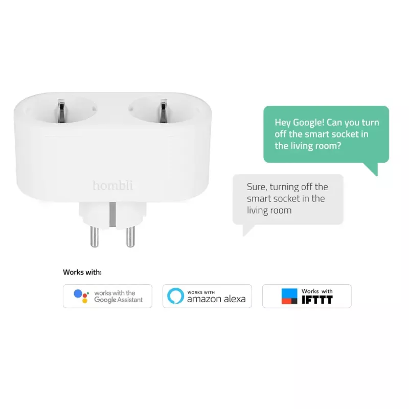 Enchufe inteligente Avanca International BV Hombli Smart Socket Duo EU — Wi‑Fi, 220–250 V, 50–60 Hz, 3540 W, interior, blanco