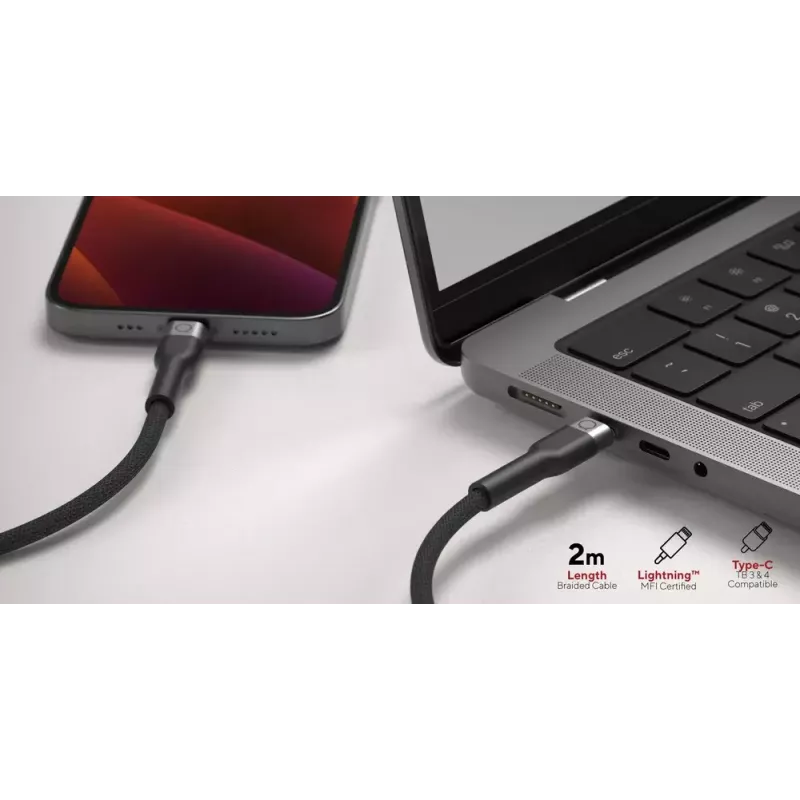 Cable USB-C a Lightning LINQ byELEMENTS 2 m certificado MFi Negro