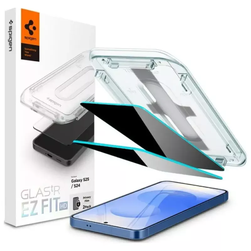 Protector de pantalla de cristal templado con privacidad Spigen Glas.TR EZ FIT HD para Samsung Galaxy S24/S25 — 2 uds.