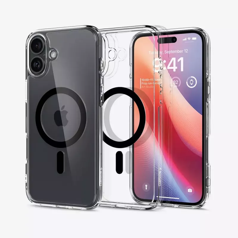 Funda para móvil Spigen Ultra Hybrid (MagFit) funda negra transparente para iPhone 16 Plus