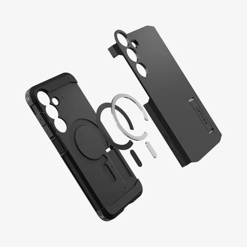 Funda Spigen Tough Armor Galaxy S24 FE negra con soporte de sobremesa