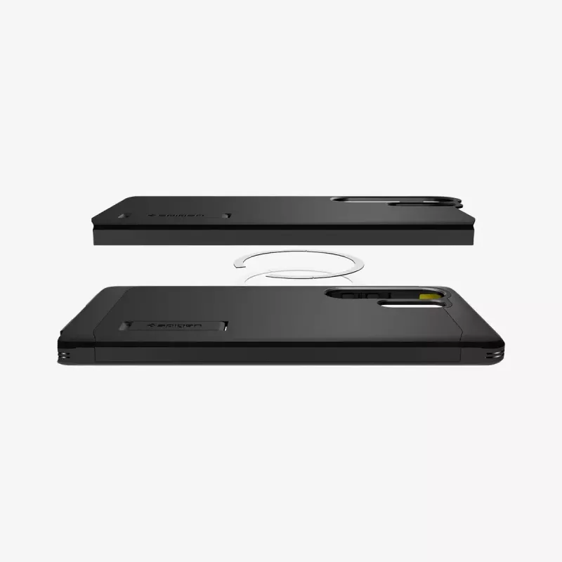 Funda Spigen Galaxy S25 Ultra Tough Armor AI negra con soporte de sobremesa