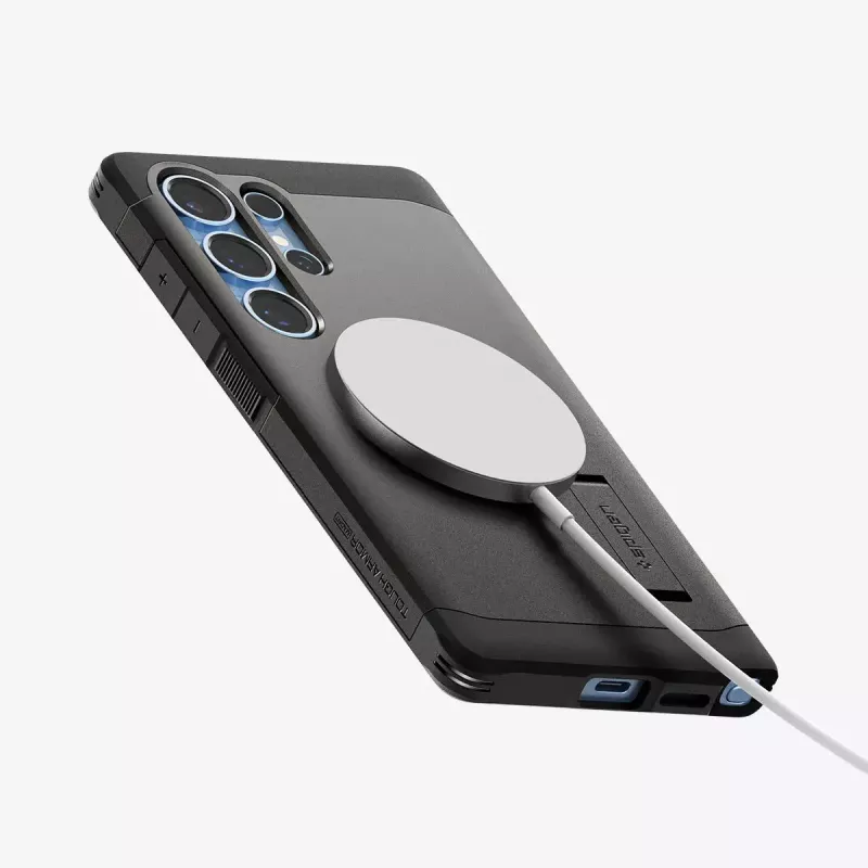 Funda Spigen Galaxy S25 Ultra Tough Armor AI gunmetal monocromático