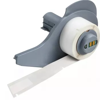 Etiquetas de impresora autoadhesivas Brady M71-86-461, poliéster, transparente/blanco, 1,52×6,67 cm, 100 uds.