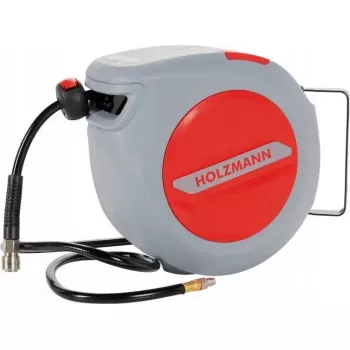Enrollador de manguera de aire comprimido Holzmann LSR20AIR con 20 m de manguera, accesorio de compresor retráctil de pared