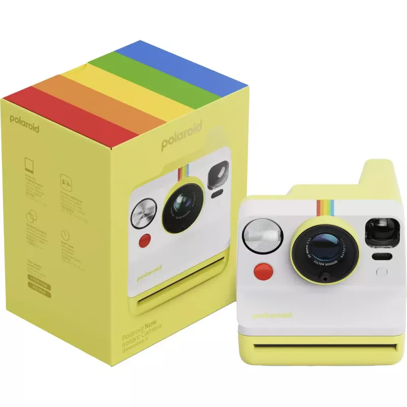Cámara instantánea POLAROID Now Gen 3 amarilla — modelo 9158, cámara instantánea analógica, flash integrado