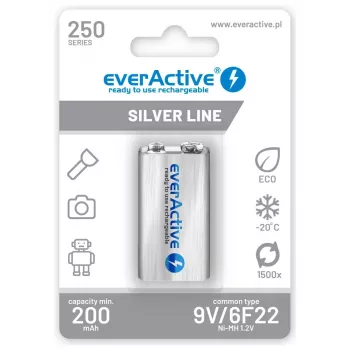Pilas recargables everActive Ni-MH 6F22 9V 250 mAh Silver Line