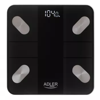 Báscula de baño inteligente Adler AD 8186b Apagado automático Análisis de grasa corporal Medición del índice de masa corporal (IMC) Análisis de masa ósea Peso máximo (capacidad) 180 kg Función de memoria Varios us