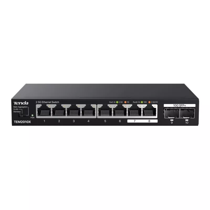 Switch de red Tenda TEM2010X 2.5G Ethernet (100/1000/2500) Sobremesa Negro