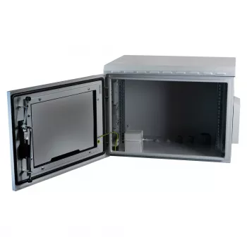 Armario de pared de 19 pulgadas IP55 EFB Elektronik 7U puerta de cristal profundidad 450 mm, acero soldado, IP55, carga máx. 100 kg