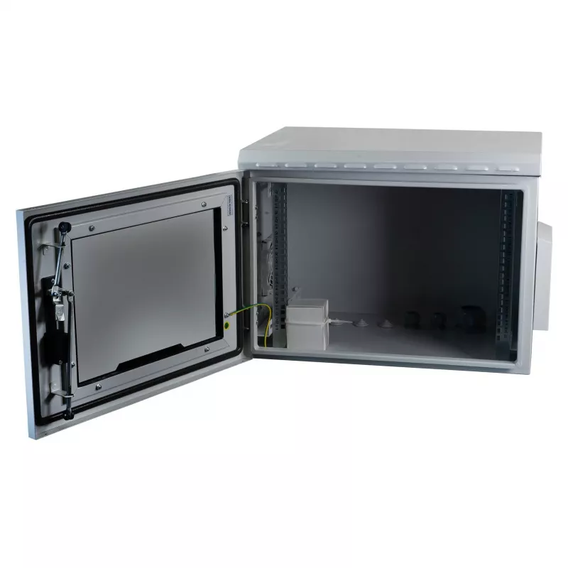 Armario de pared de 19 pulgadas IP55 EFB Elektronik 7U puerta de cristal profundidad 450 mm, acero soldado, IP55, carga máx. 100 kg