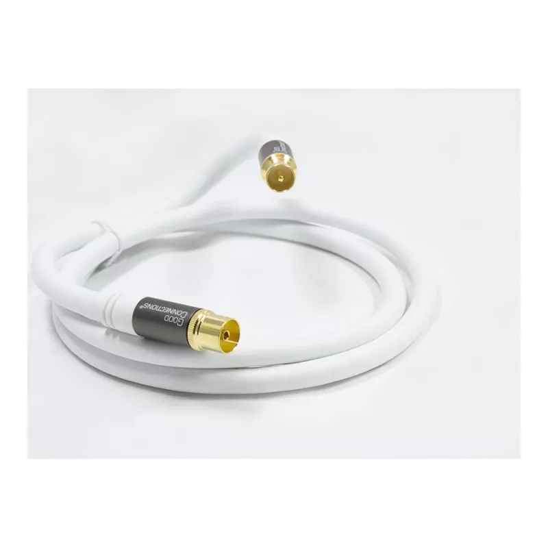 Cable de antena SmartFLEX, conector macho IEC/coaxial a conector hembra, dorado, cuádruple apantallado, medida de apantallamiento 120 dB, blanco, 1,5 m, Good Connections® (GC-M2042)