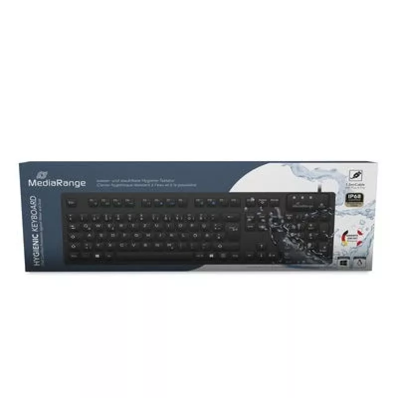 MediaRange teclado higiénico con cable, QWERTZ, IP68, 1,5m, negro
