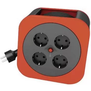 REV Cable box S - Alargador enrollable - Corriente alterna 230 V - 3000 W - Tomas de salida: 4 (4 x tensión) - 10,0 m - Rojo (0010012600)