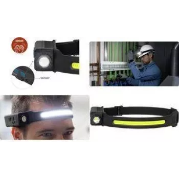 ANSMANN Linterna frontal LED HD240RS, 240 lúmenes, recargable negra, con sensor, LED COB y spot, 5 funciones de iluminación, - 1 unidad (1600-0765)