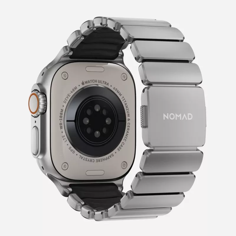 NOMAD Stratos Band - Correa de titanio para Apple Watch 49mm con FKM (titanio natural, FKM negro)