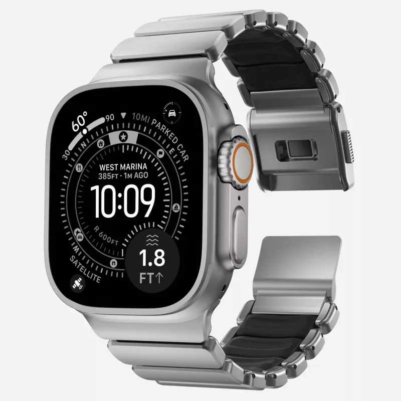 NOMAD Stratos Band - Correa de titanio para Apple Watch 49mm con FKM (titanio natural, FKM negro)