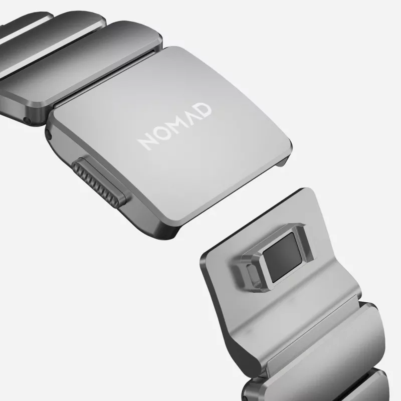 NOMAD Stratos Band - Correa de titanio para Apple Watch 49mm con FKM (titanio natural, FKM negro)