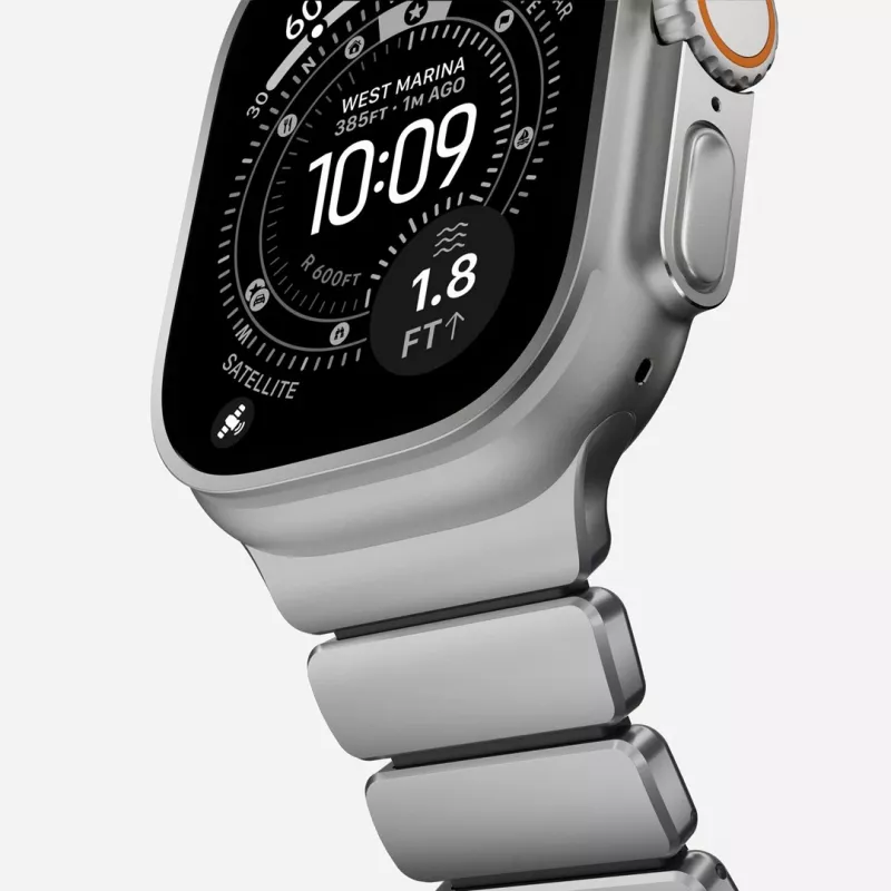 NOMAD Stratos Band - Correa de titanio para Apple Watch 49mm con FKM (titanio natural, FKM negro)