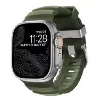 NOMAD Rocky Point Band - Correa para Apple Watch 46 mm/49 mm con FKM y titanio (forest, herrajes naturales)