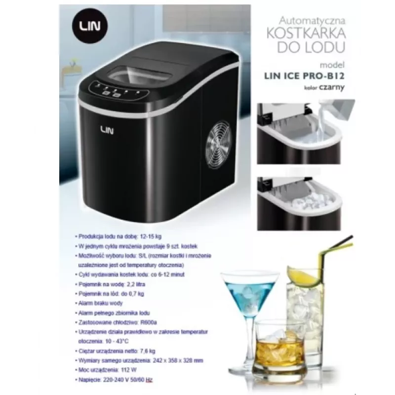 Máquina de cubitos de hielo portátil LIN ICE PRO-B12 negro