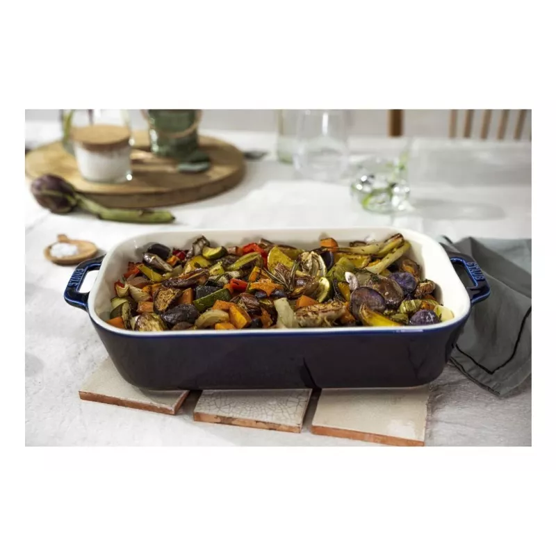Molde rectangular de cerámica Staub, azul oscuro, 34x24x7,6