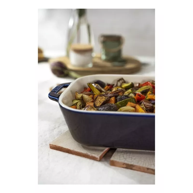 Molde rectangular de cerámica Staub, azul oscuro, 34x24x7,6
