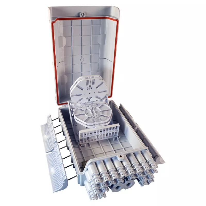 Caja de terminación de fibra óptica FTTH IP65 para exterior Fabricante FTTH-BOX-OUT-5 para 48 fibras, 24 adaptadores, cassette de empalme incluido