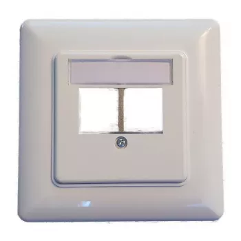Marco Keystone de 2 puertos EFB Elektronik ET-25091 — salida recta DIN49075, RAL9003 blanco, marco de 80×80 mm con placa central de 50×50 mm
