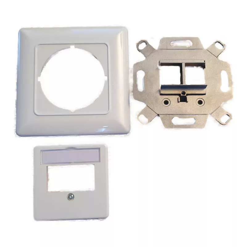 Marco Keystone de 2 puertos EFB Elektronik ET-25091 — salida recta DIN49075, RAL9003 blanco, marco de 80×80 mm con placa central de 50×50 mm