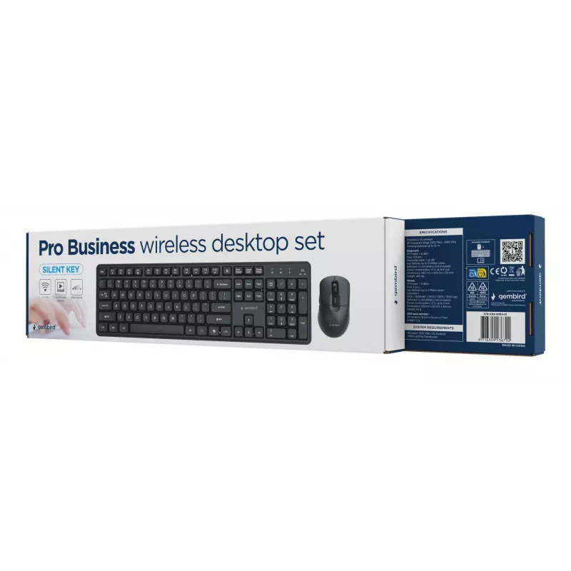 Gembird KBS-WMS-01 conjunto inalámbrico de teclado y ratón, inglés, negro