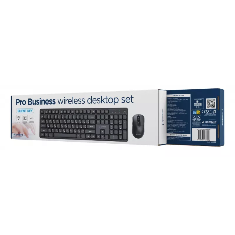 Gembird KBS-WMS-01-CYRL conjunto inalámbrico de teclado y ratón, cirílico, negro