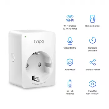 TP-Link Tapo enchufe inteligente Wi-Fi Mini, interior, blanco, hogar, policarbonato (PC), estado, CE, RoHS