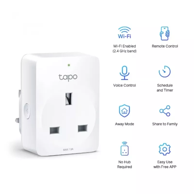 TP-Link Tapo enchufe inteligente Wi-Fi Mini, interior, blanco, hogar, policarbonato (PC), estado, CE, RoHS