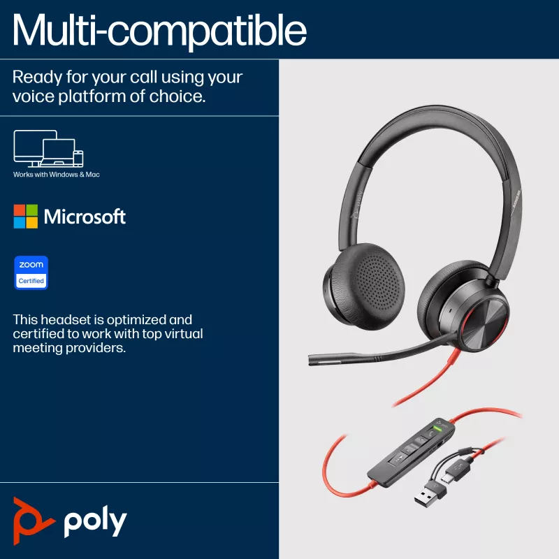 HP Poly Blackwire 8225 Auricular estéreo USB-C + Adaptador USB-C/A