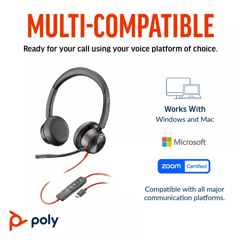 HP Poly Blackwire 8225 Auricular estéreo USB-C + Adaptador USB-C/A