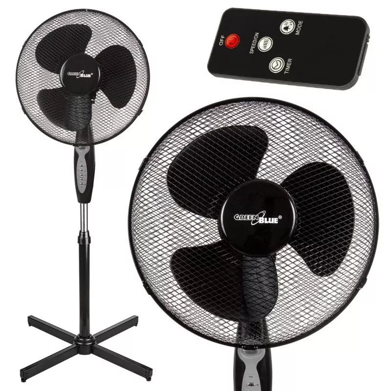 GreenBlue ventilador de pie, 40 W, 3 niveles de flujo de aire, 1,25 m de altura, 1,5 m de cable, con mando a distancia y temporizador hasta 7,5 h, GB580