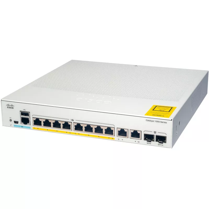 Cisco - Catalyst 1000-8T-2G-L - Switch - gestionado - 8 x 10/100/1000 + 2 x Combo Gigabit SFP (Uplink)